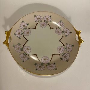 Hutschenreuther Gelb Plate LHS Barvaria Gold Handles Pink Flowers Antique